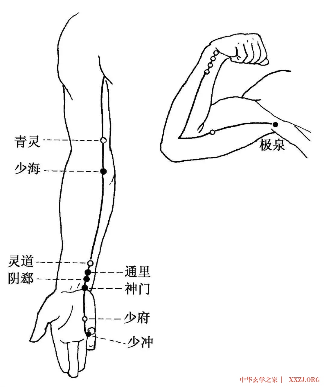 手臂内侧三个护心穴